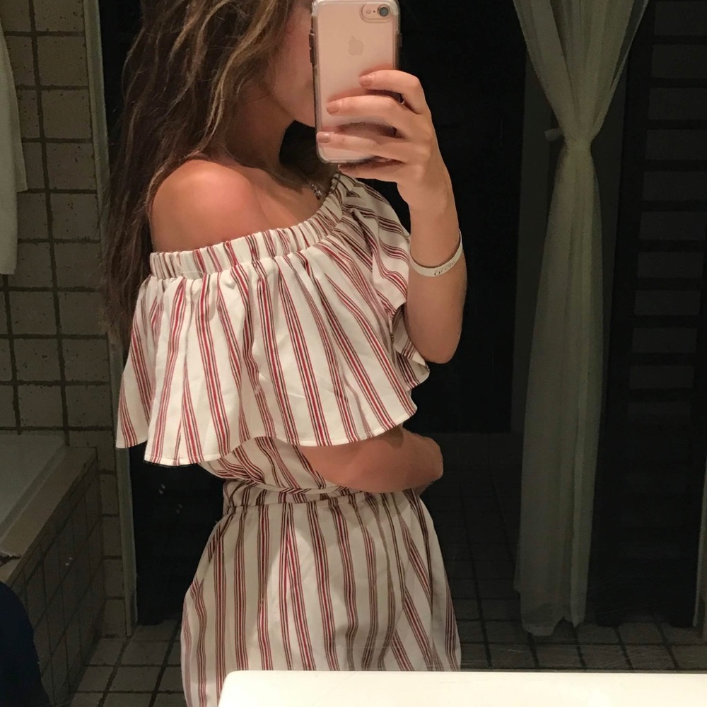 Red and white stripped romper